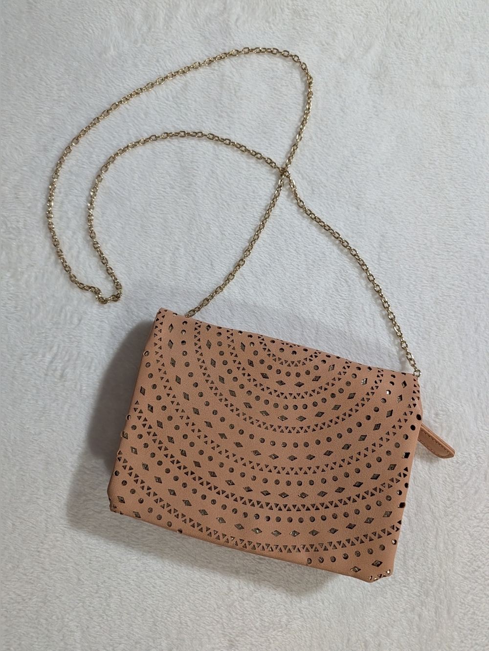 Fabulous Soft Faux Leather Crossbody Bag, Gold Shimmer & Chain, Light  Pink